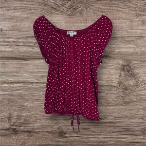 Chic Raspberry Versatile Short Sleeve Blouse & White Polka Dots
